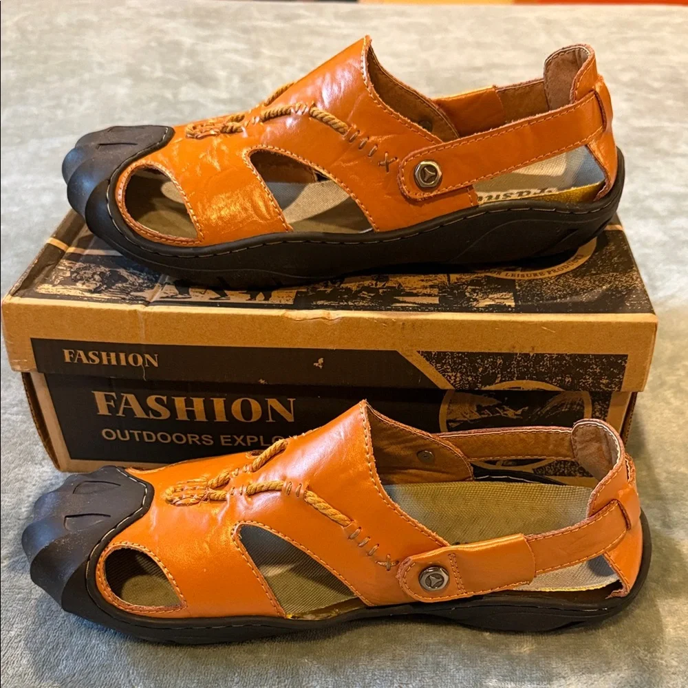 Casual Leather Fisherman Sandals - Tan/Brown size 43 UNISEX NIB